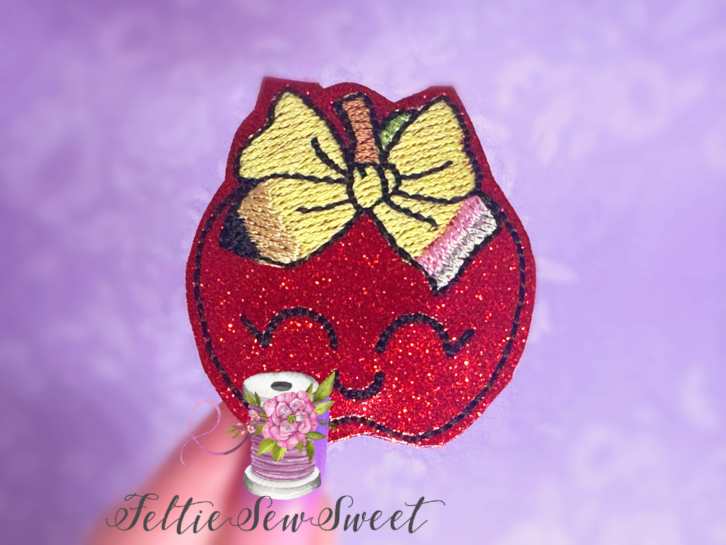 Apple and Pencil Bow feltie, School Feltie