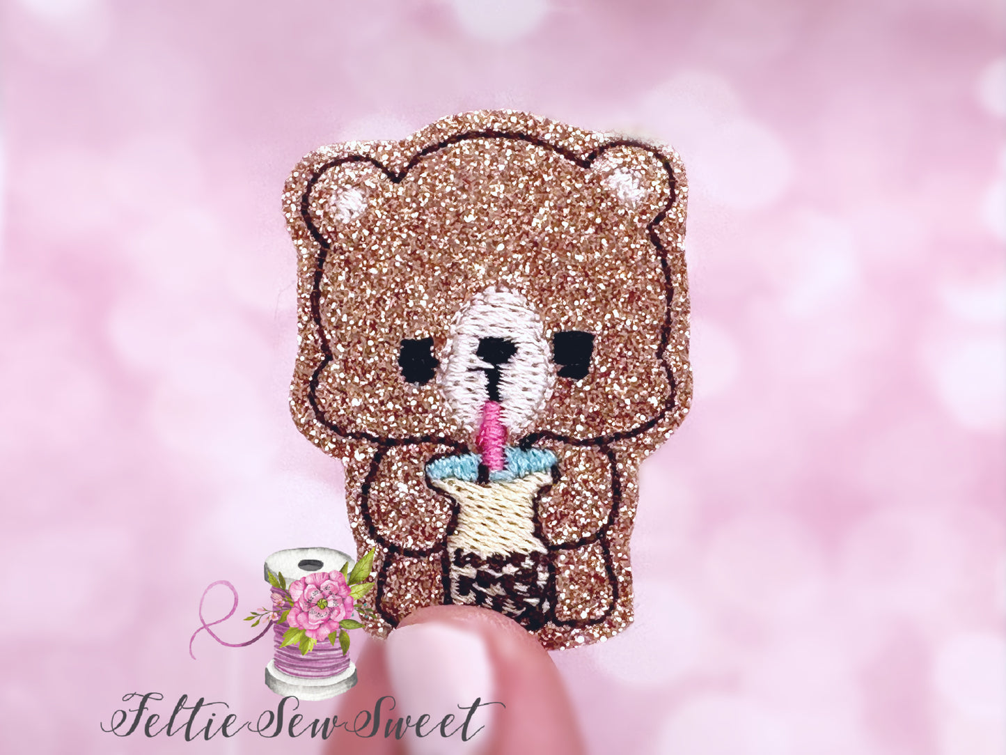 Bear drinks Boba tea felties, Animal feltie