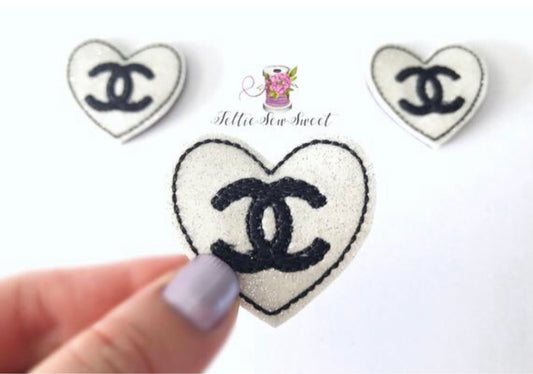 White Heart shape logo feltie, Exclusive feltie